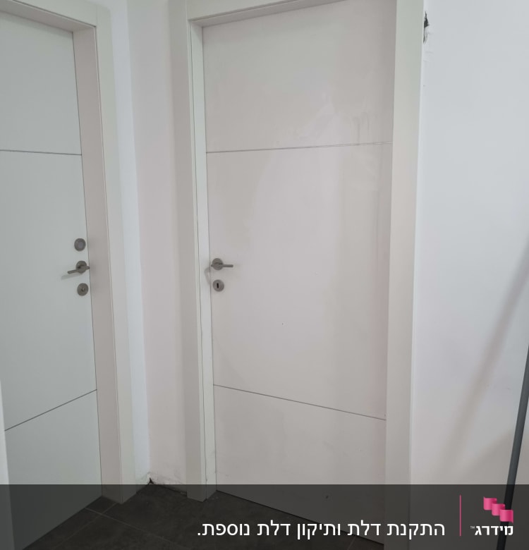 שתי דלתות לבנות עם ידיות מתכת